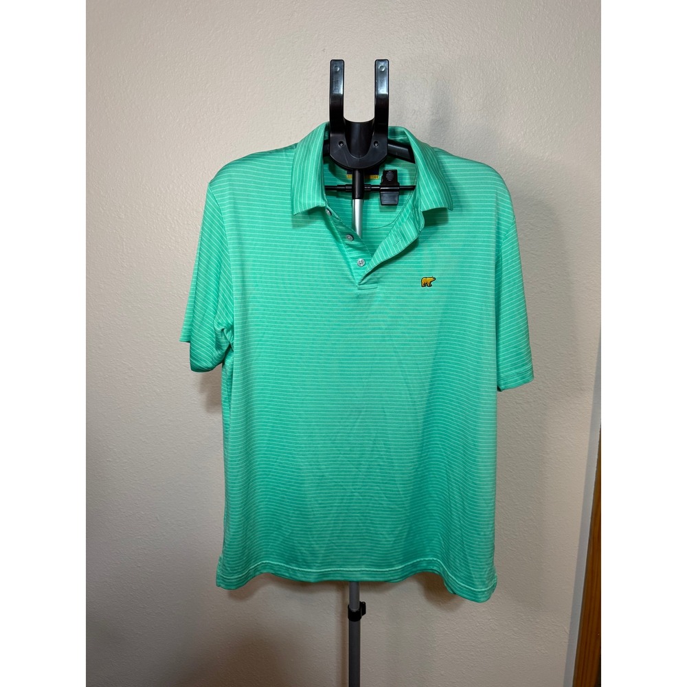 Jack Nicklaus Golden Bear Mens Large Green Striped Golf Polo Shirt Short Sleeve